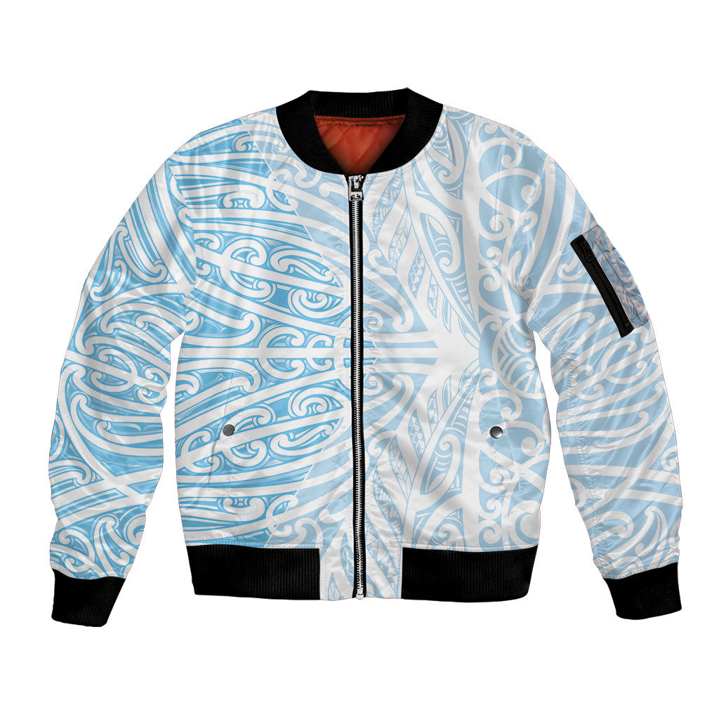 Blue New Zealand Puhoro Maori Tattoo Sleeve Zip Bomber Jacket LT14 Unisex Blue - Polynesian Pride