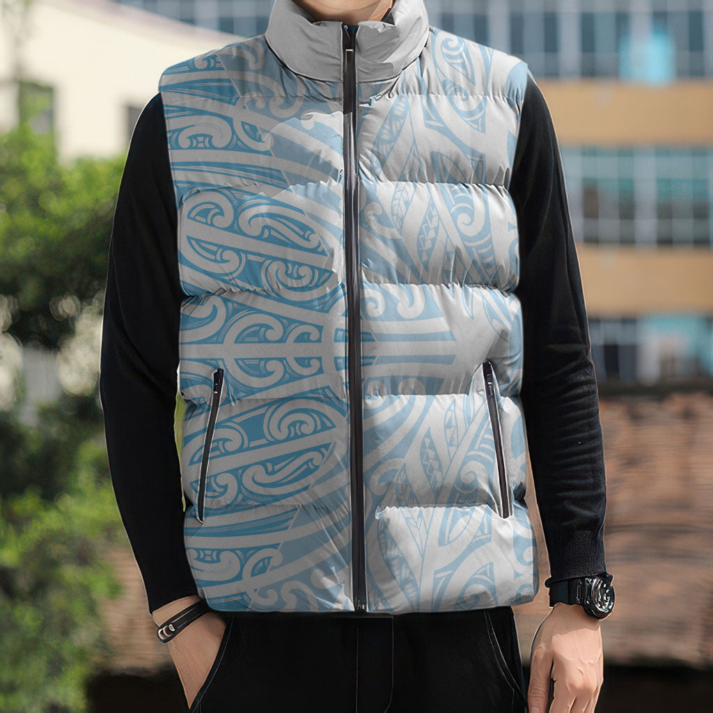 Blue New Zealand Puhoro Maori Tattoo Sleeveless Puffer Jacket LT14 - Polynesian Pride