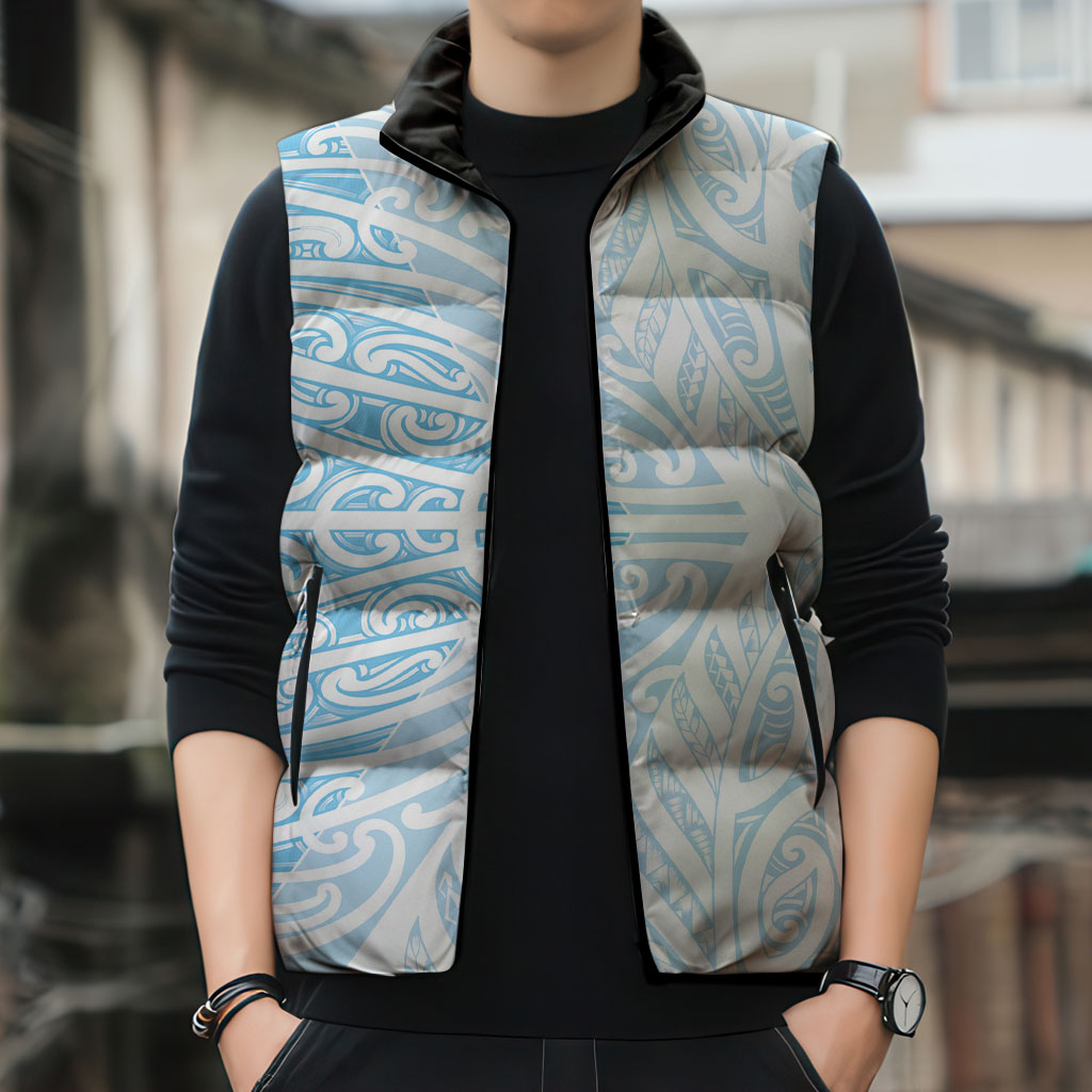 Blue New Zealand Puhoro Maori Tattoo Sleeveless Puffer Jacket LT14 - Polynesian Pride