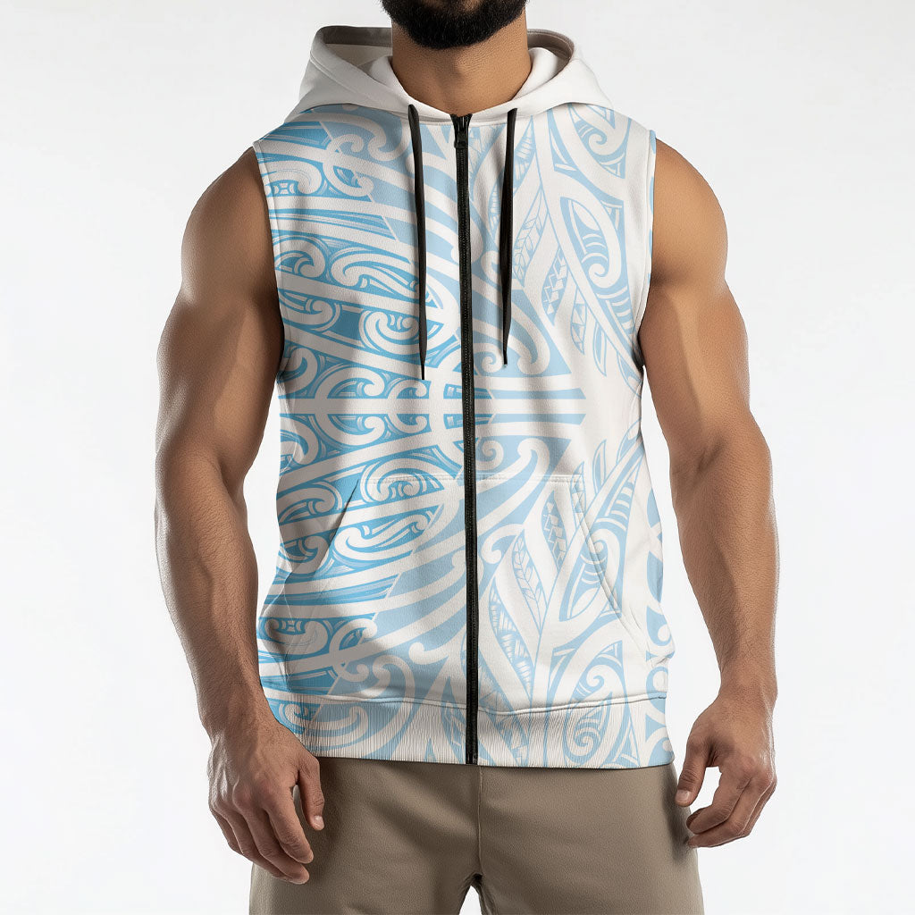 Blue New Zealand Puhoro Maori Tattoo Sleeveless Zip Hoodie LT14 - Polynesian Pride