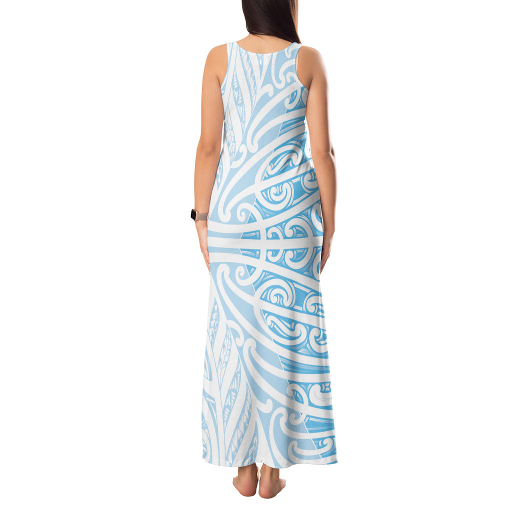 Blue New Zealand Puhoro Maori Tattoo Tank Maxi Dress LT14 - Polynesian Pride