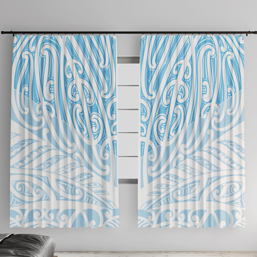 Blue New Zealand Puhoro Maori Tattoo Window Curtain LT14 With Hooks Blue - Polynesian Pride