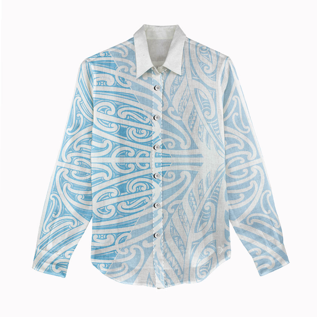 Blue New Zealand Puhoro Maori Tattoo Women Casual Shirt LT14 - Polynesian Pride