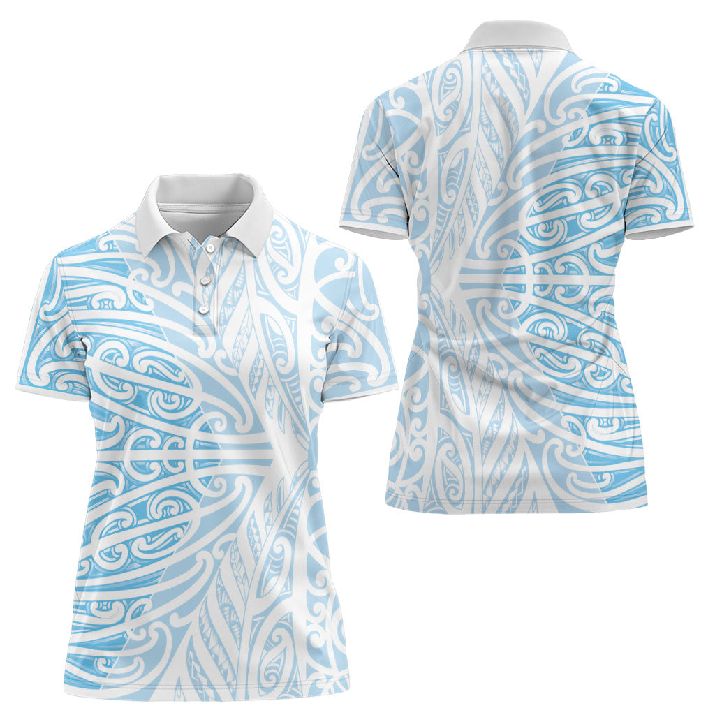 Blue New Zealand Puhoro Maori Tattoo Women Polo Shirt LT14 - Polynesian Pride