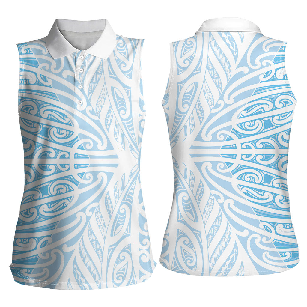 Blue New Zealand Puhoro Maori Tattoo Women Sleeveless Polo Shirt LT14 - Polynesian Pride