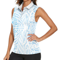 Blue New Zealand Puhoro Maori Tattoo Women Sleeveless Polo Shirt LT14 - Polynesian Pride