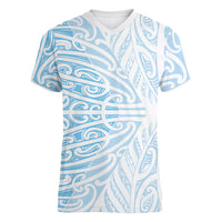 Blue New Zealand Puhoro Maori Tattoo Women V-Neck T-Shirt LT14 Female Blue - Polynesian Pride