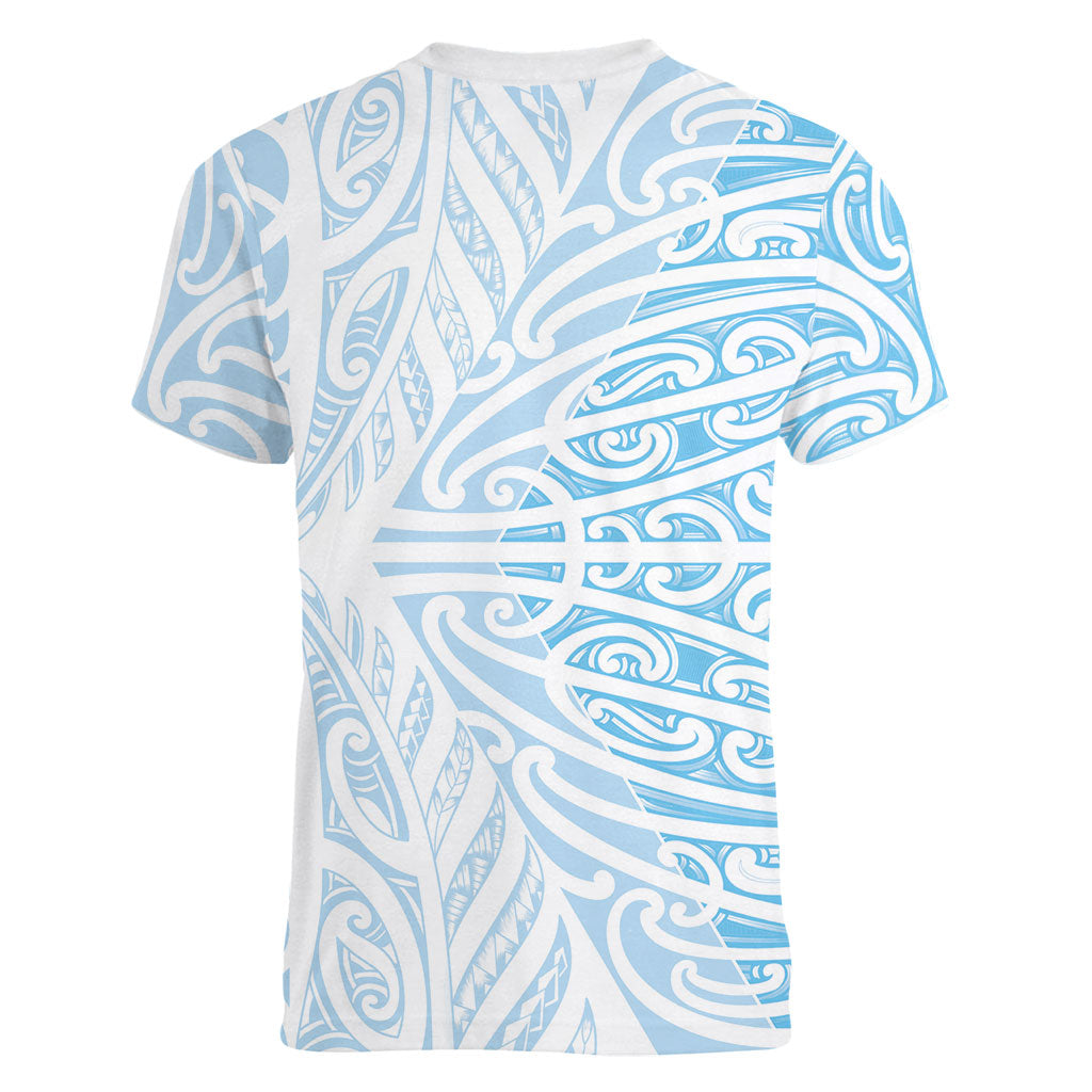 Blue New Zealand Puhoro Maori Tattoo Women V-Neck T-Shirt LT14 - Polynesian Pride