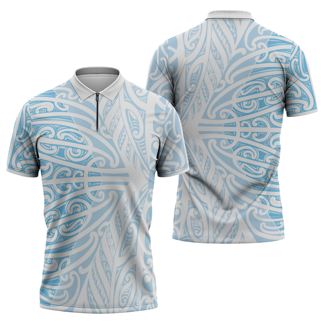 Blue New Zealand Puhoro Maori Tattoo Zipper Polo Shirt LT14 - Polynesian Pride