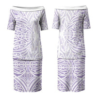 Purple New Zealand Puhoro Maori Tattoo Couples Matching Puletasi and Long Sleeve Button Shirt LT14 - Polynesian Pride