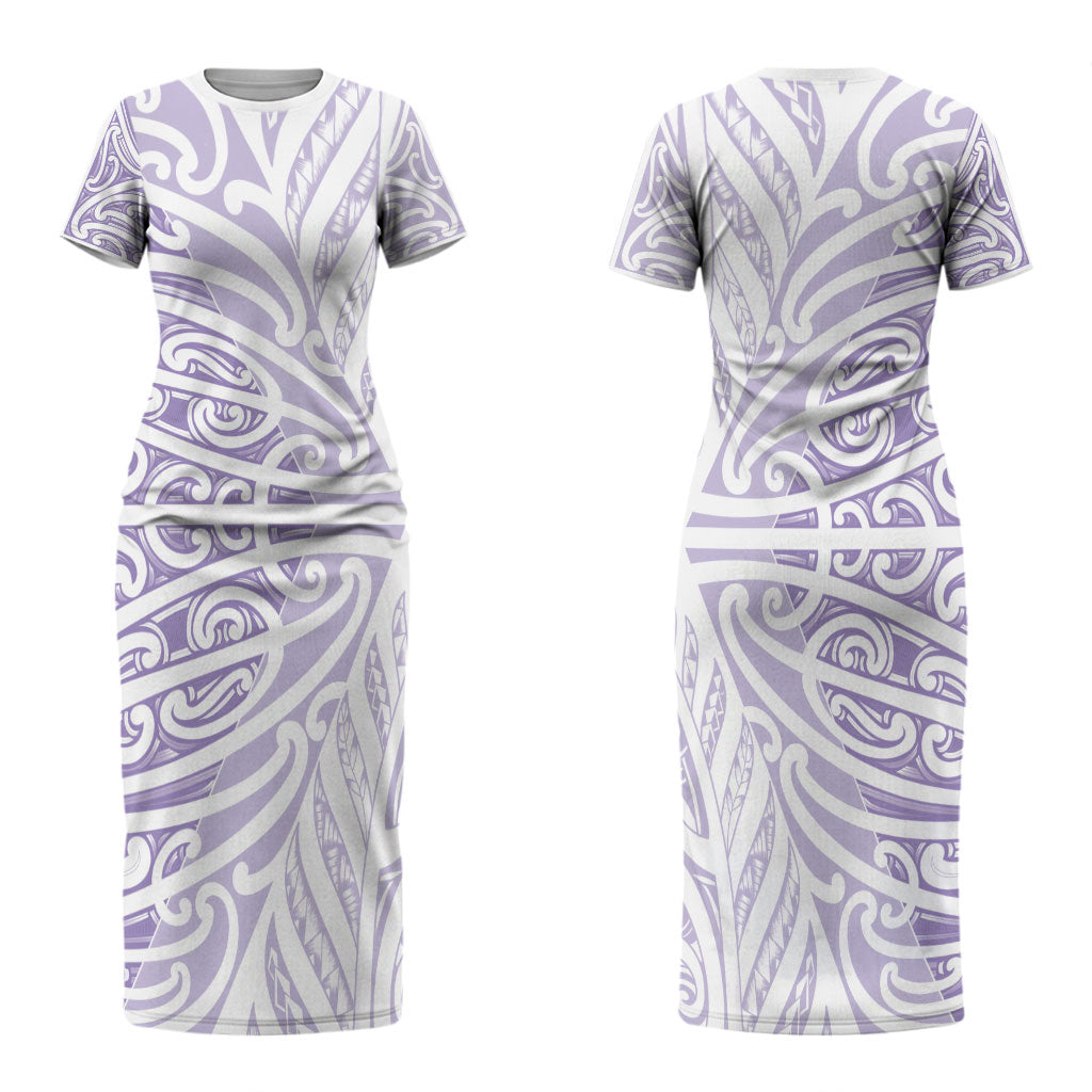 Purple New Zealand Puhoro Maori Tattoo Couples Matching Short Sleeve Bodycon Dress and Long Sleeve Button Shirt LT14 - Polynesian Pride