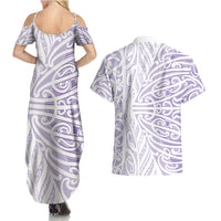 Purple New Zealand Puhoro Maori Tattoo Couples Matching Summer Maxi Dress and Hawaiian Shirt LT14 - Polynesian Pride