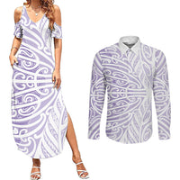 Purple New Zealand Puhoro Maori Tattoo Couples Matching Summer Maxi Dress and Long Sleeve Button Shirt LT14 Purple - Polynesian Pride