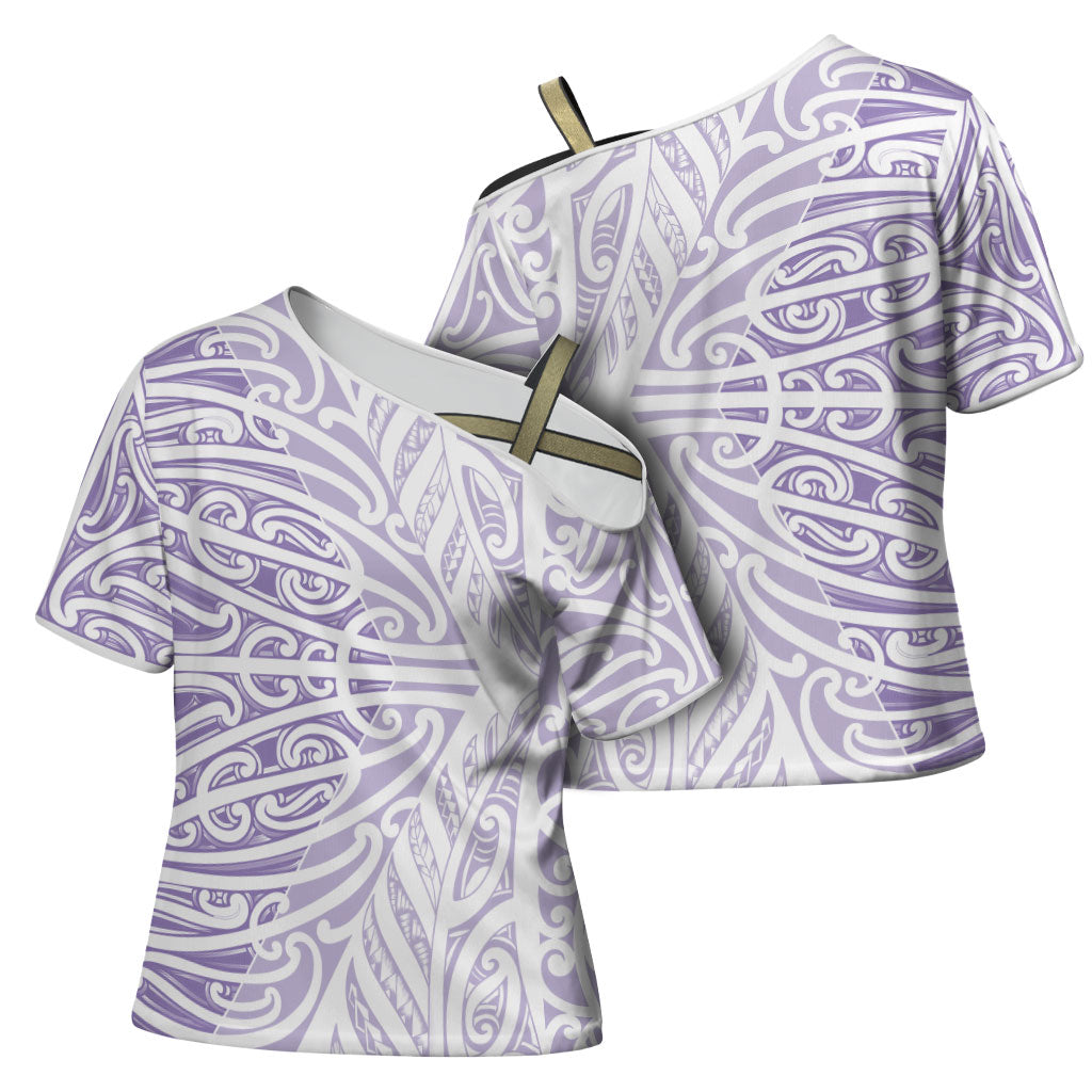 Purple New Zealand Puhoro Maori Tattoo Cross Shoulder Shirt LT14 - Polynesian Pride