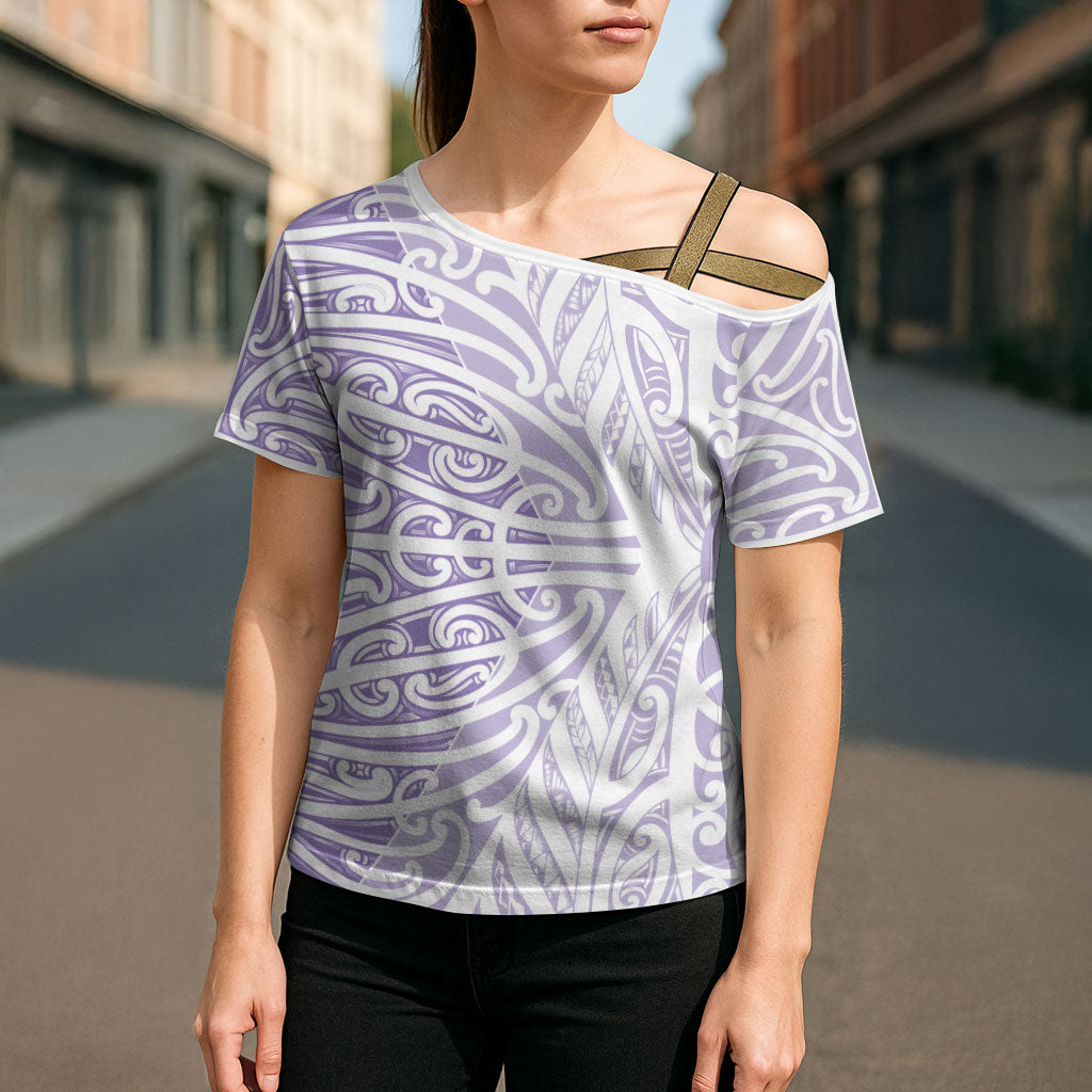Purple New Zealand Puhoro Maori Tattoo Cross Shoulder Shirt LT14 - Polynesian Pride