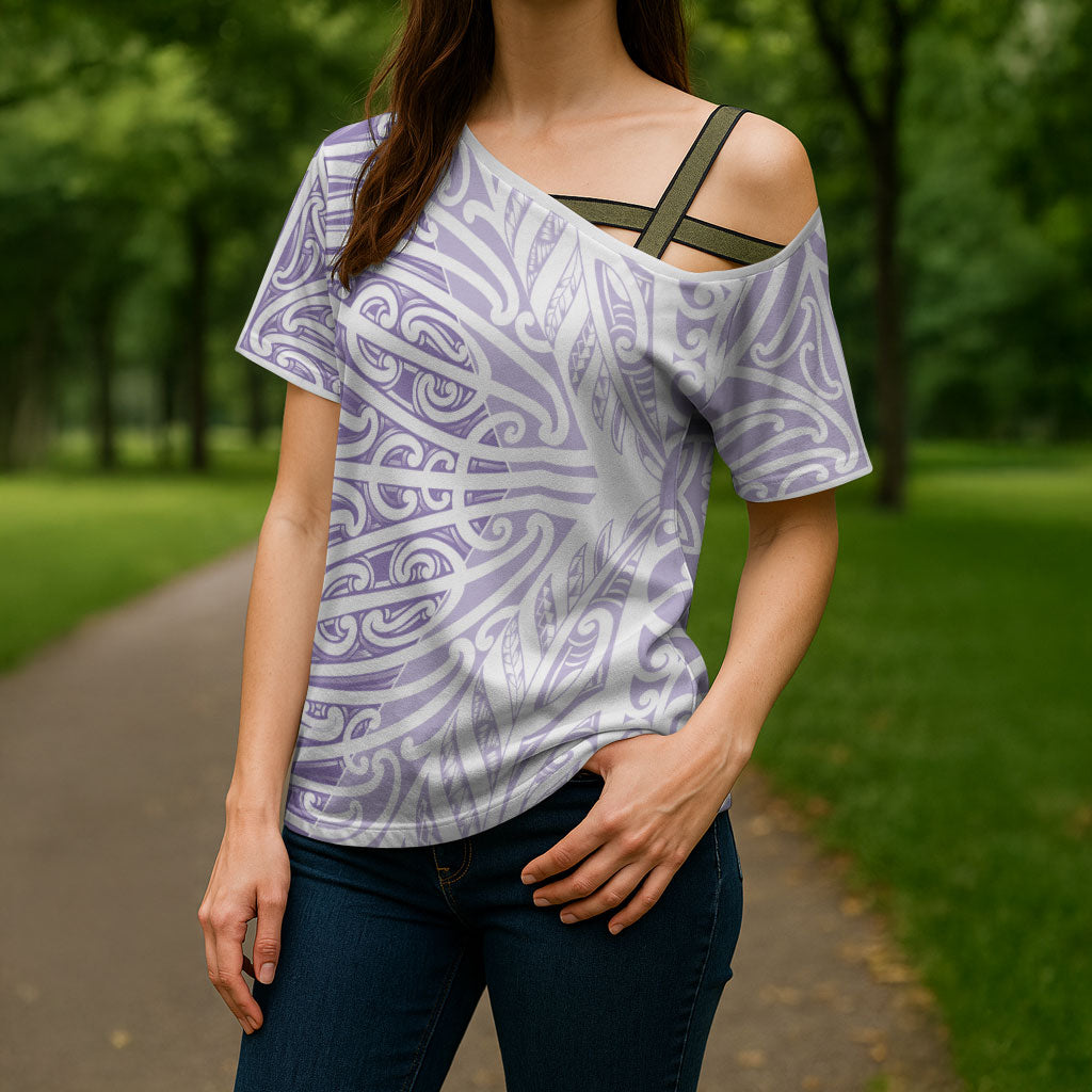 Purple New Zealand Puhoro Maori Tattoo Cross Shoulder Shirt LT14 - Polynesian Pride