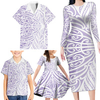 Purple New Zealand Puhoro Maori Tattoo Family Matching Long Sleeve Bodycon Dress and Hawaiian Shirt LT14 - Polynesian Pride