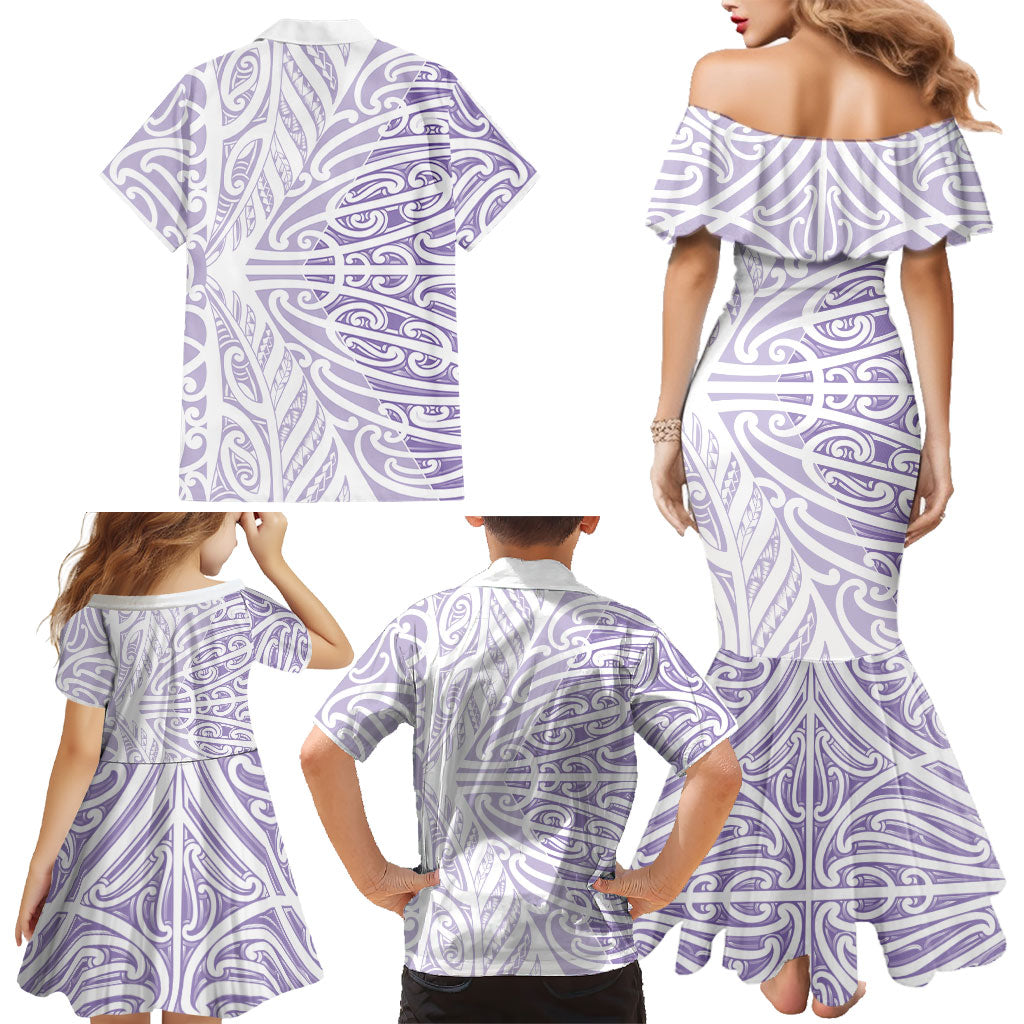 Purple New Zealand Puhoro Maori Tattoo Family Matching Mermaid Dress and Hawaiian Shirt LT14 - Polynesian Pride
