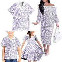 Purple New Zealand Puhoro Maori Tattoo Family Matching Off The Shoulder Long Sleeve Dress and Hawaiian Shirt LT14 - Polynesian Pride