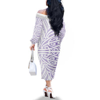 Purple New Zealand Puhoro Maori Tattoo Family Matching Off The Shoulder Long Sleeve Dress and Hawaiian Shirt LT14 - Polynesian Pride