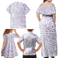 Purple New Zealand Puhoro Maori Tattoo Family Matching Off Shoulder Maxi Dress and Hawaiian Shirt LT14 - Polynesian Pride
