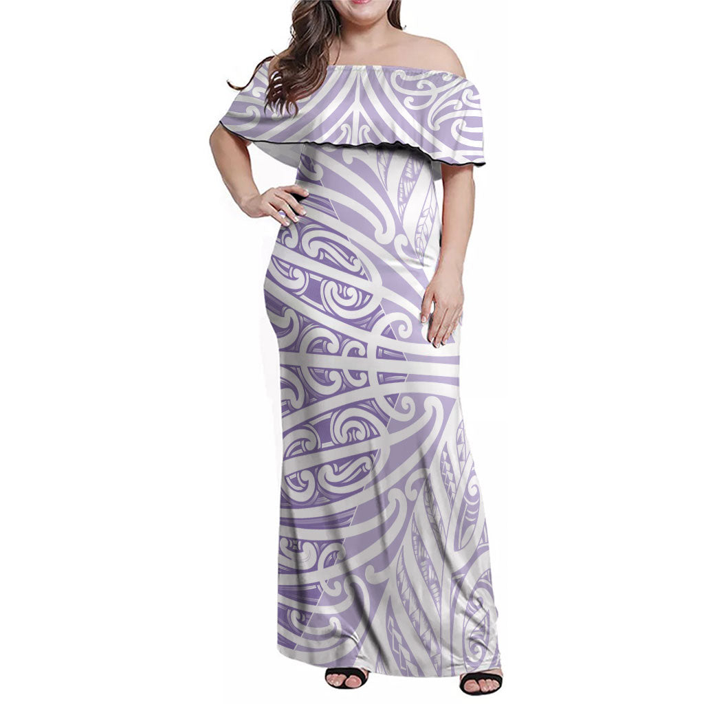 Purple New Zealand Puhoro Maori Tattoo Family Matching Off Shoulder Maxi Dress and Hawaiian Shirt LT14 Mom's Dress Purple - Polynesian Pride