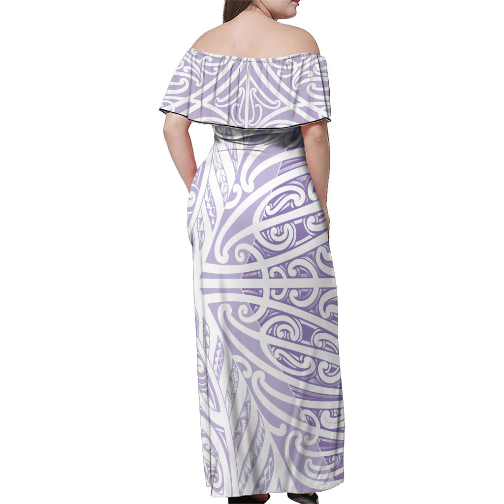 Purple New Zealand Puhoro Maori Tattoo Family Matching Off Shoulder Maxi Dress and Hawaiian Shirt LT14 - Polynesian Pride