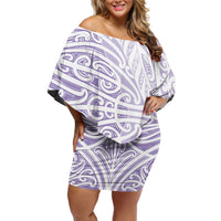 Purple New Zealand Puhoro Maori Tattoo Family Matching Off Shoulder Short Dress and Hawaiian Shirt LT14 Mom's Dress Purple - Polynesian Pride