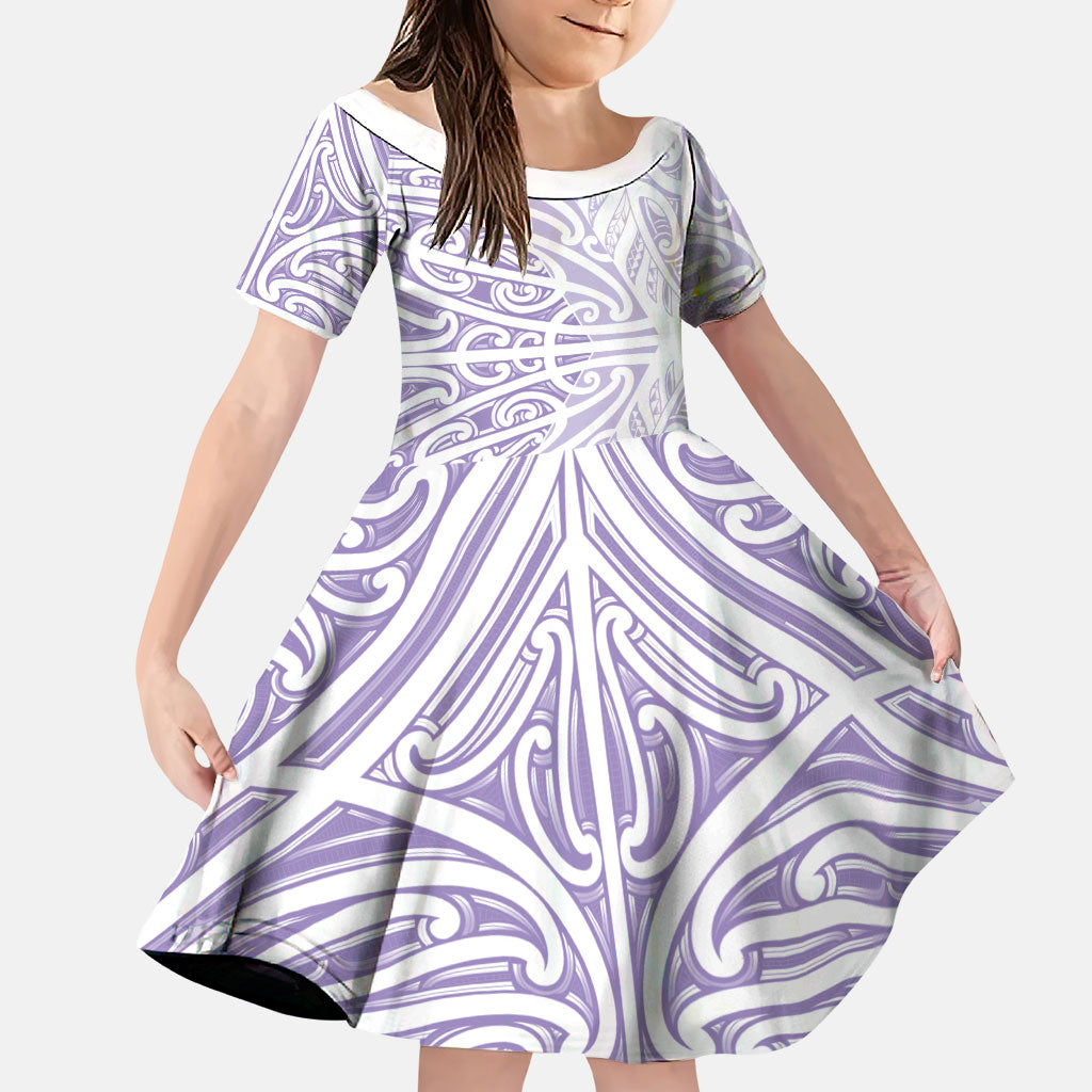 Purple New Zealand Puhoro Maori Tattoo Family Matching Puletasi and Hawaiian Shirt LT14 Daughter's Dress Purple - Polynesian Pride
