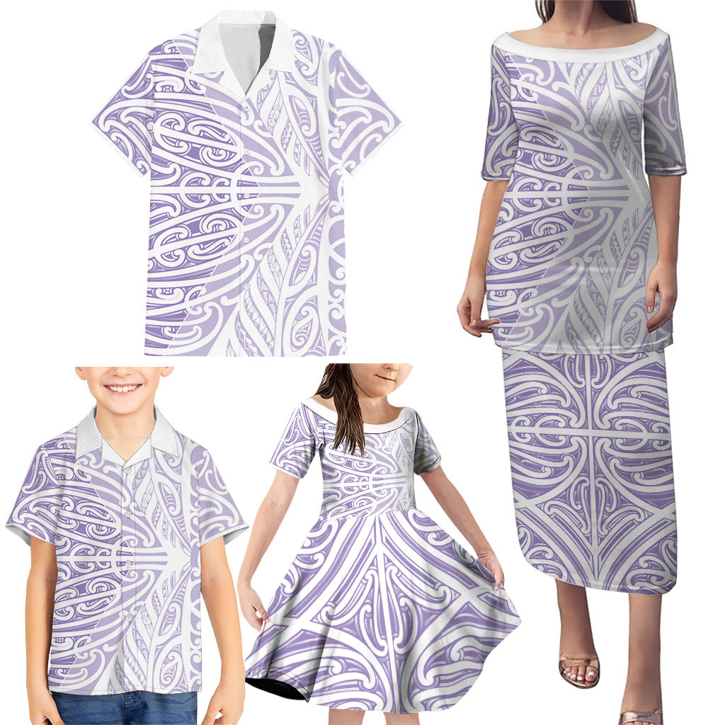 Purple New Zealand Puhoro Maori Tattoo Family Matching Puletasi and Hawaiian Shirt LT14 - Polynesian Pride