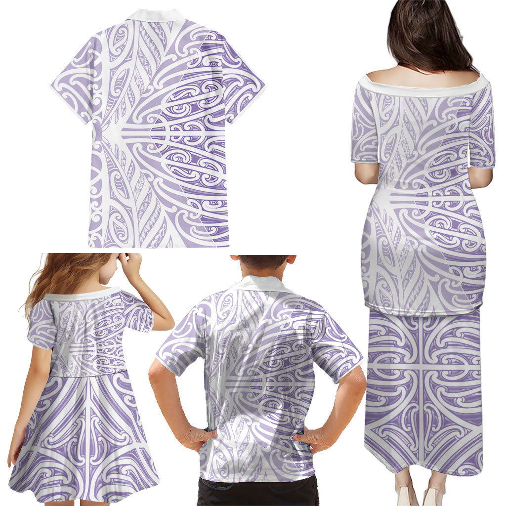 Purple New Zealand Puhoro Maori Tattoo Family Matching Puletasi and Hawaiian Shirt LT14 - Polynesian Pride