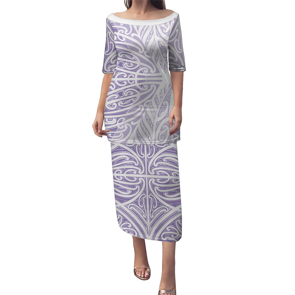 Purple New Zealand Puhoro Maori Tattoo Family Matching Puletasi and Hawaiian Shirt LT14 Mom's Dress Purple - Polynesian Pride