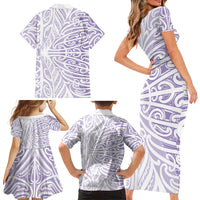Purple New Zealand Puhoro Maori Tattoo Family Matching Short Sleeve Bodycon Dress and Hawaiian Shirt LT14 - Polynesian Pride