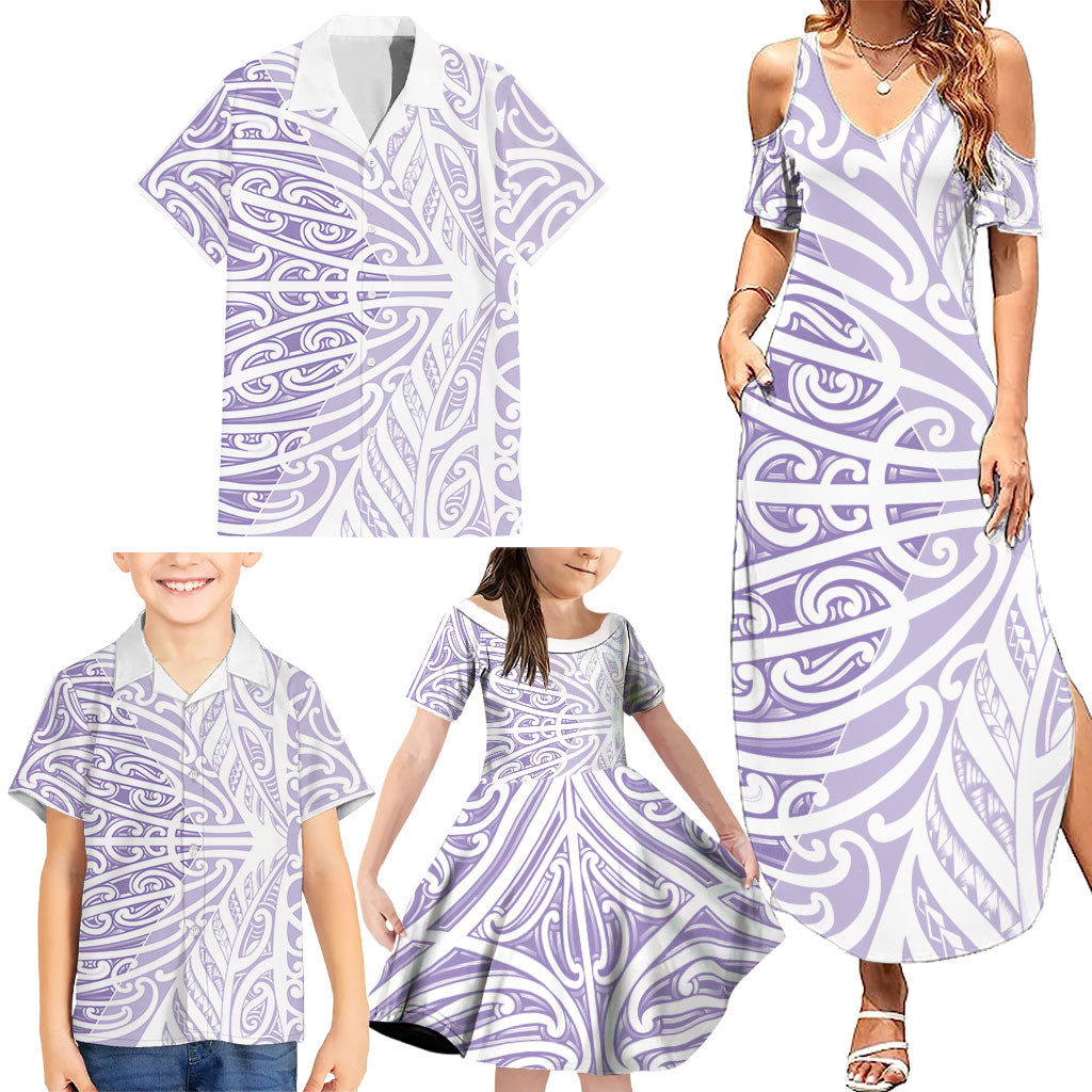 Purple New Zealand Puhoro Maori Tattoo Family Matching Summer Maxi Dress and Hawaiian Shirt LT14 - Polynesian Pride