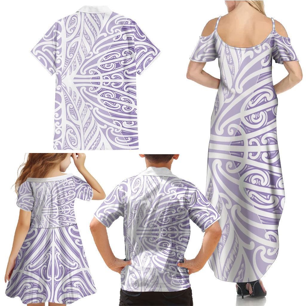 Purple New Zealand Puhoro Maori Tattoo Family Matching Summer Maxi Dress and Hawaiian Shirt LT14 - Polynesian Pride