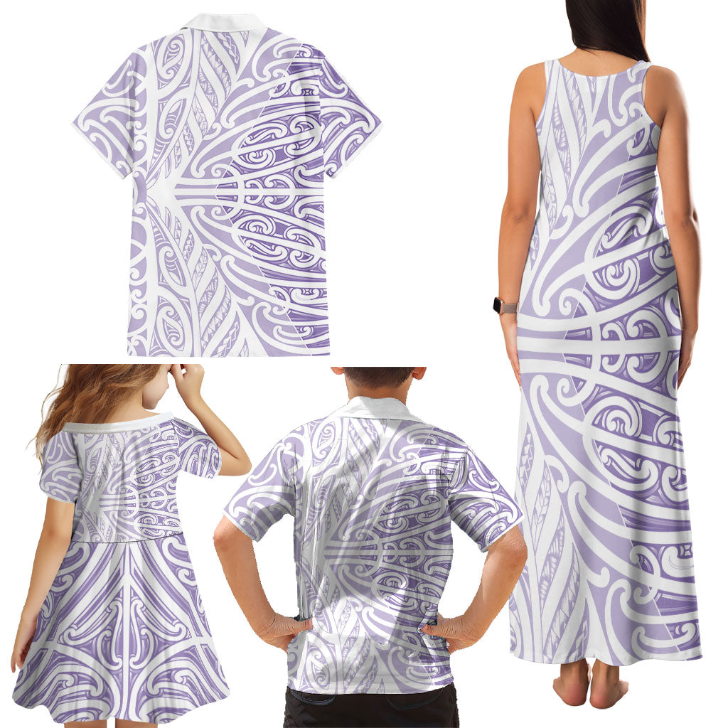 Purple New Zealand Puhoro Maori Tattoo Family Matching Tank Maxi Dress and Hawaiian Shirt LT14 - Polynesian Pride