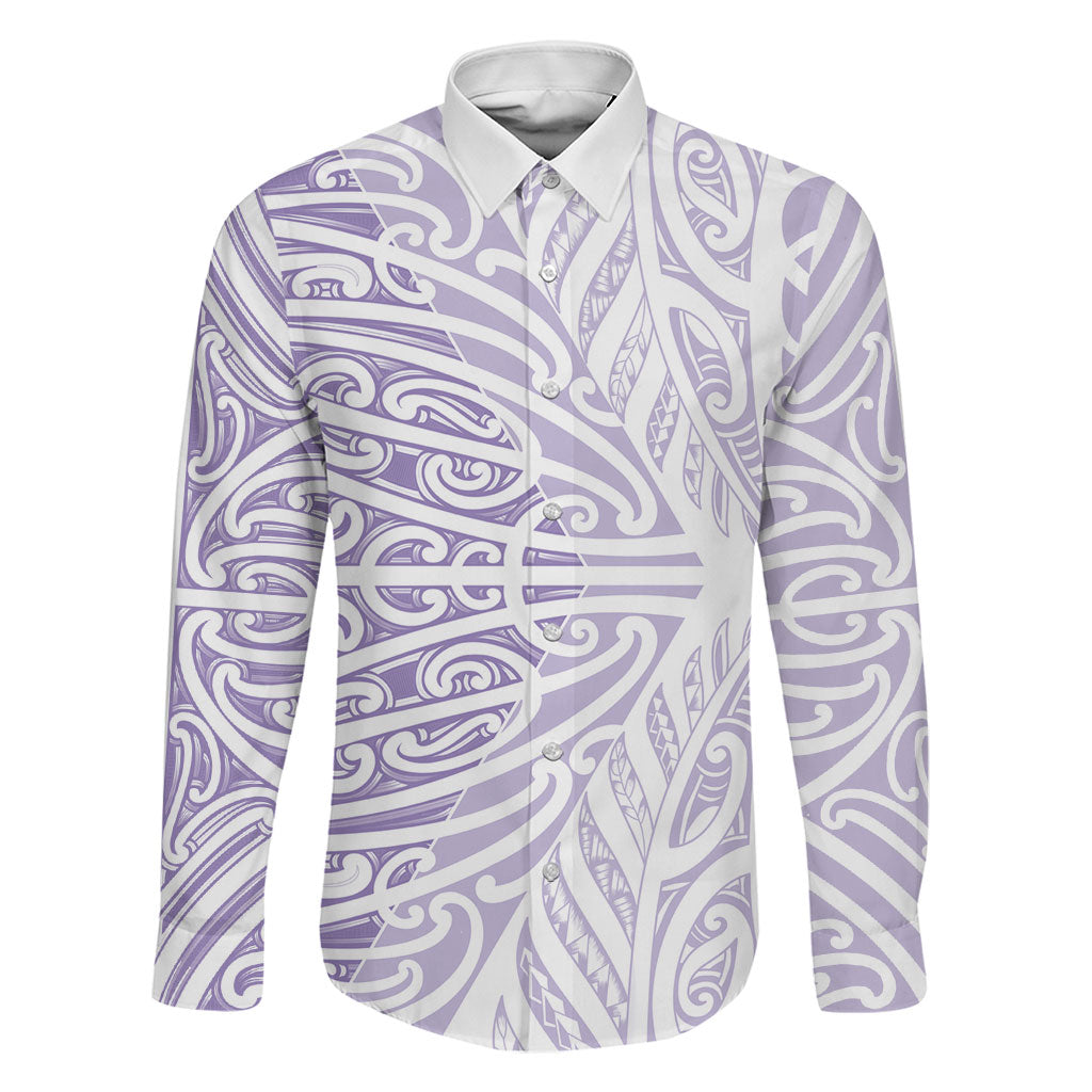 Purple New Zealand Puhoro Maori Tattoo Family Matching Tank Maxi Dress and Hawaiian Shirt LT14 Dad's Shirt - Long Sleeve Purple - Polynesian Pride