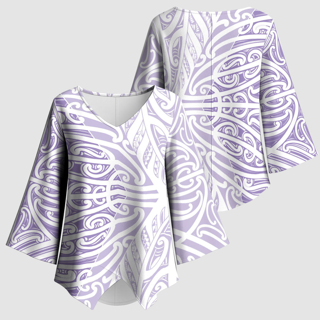 Purple New Zealand Puhoro Maori Tattoo Kimono Sleeve Blouse LT14 - Polynesian Pride