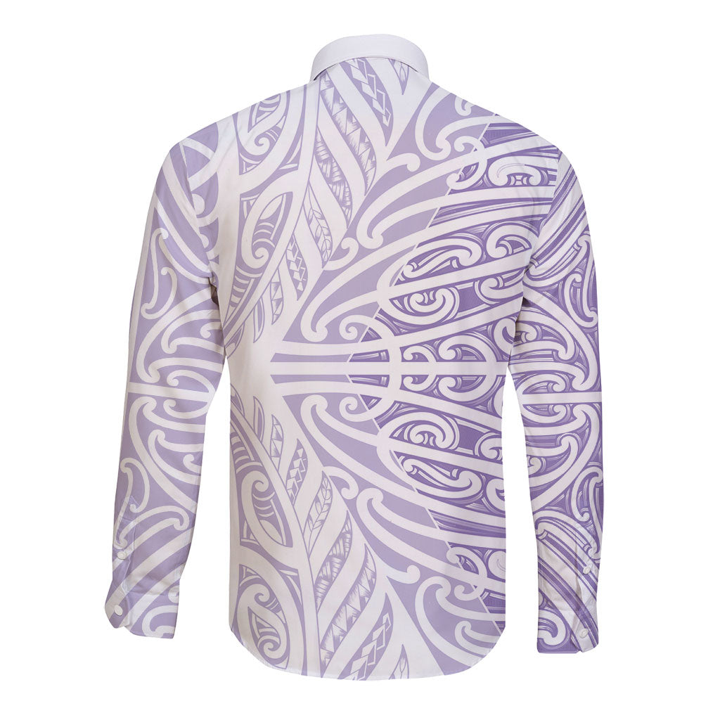 Purple New Zealand Puhoro Maori Tattoo Long Sleeve Button Shirt LT14 - Polynesian Pride