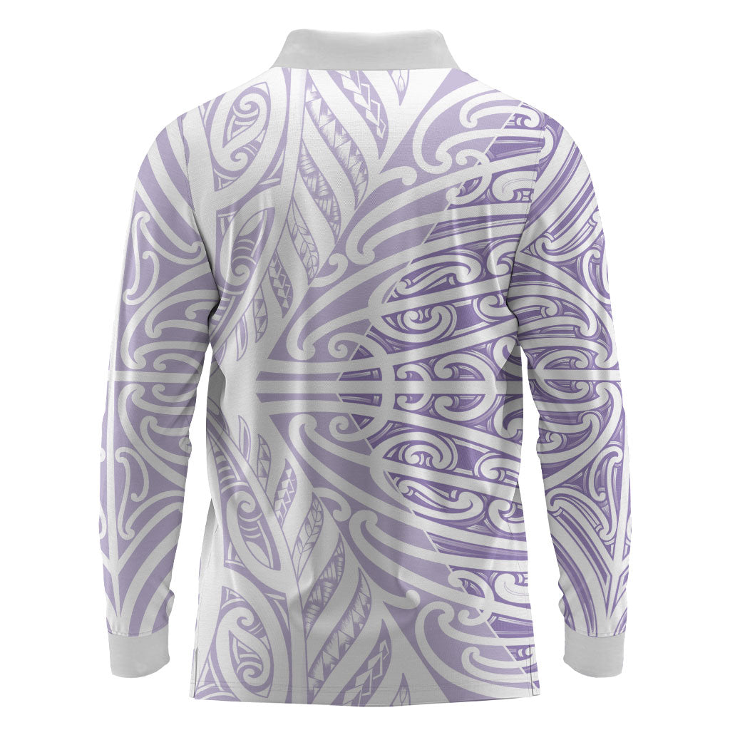 Purple New Zealand Puhoro Maori Tattoo Long Sleeve Polo Shirt LT14 - Polynesian Pride