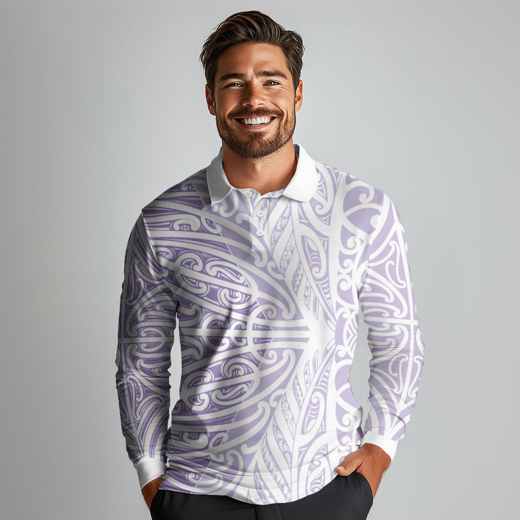 Purple New Zealand Puhoro Maori Tattoo Long Sleeve Polo Shirt LT14 - Polynesian Pride