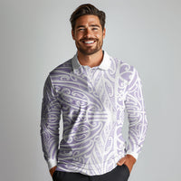 Purple New Zealand Puhoro Maori Tattoo Long Sleeve Polo Shirt LT14 - Polynesian Pride