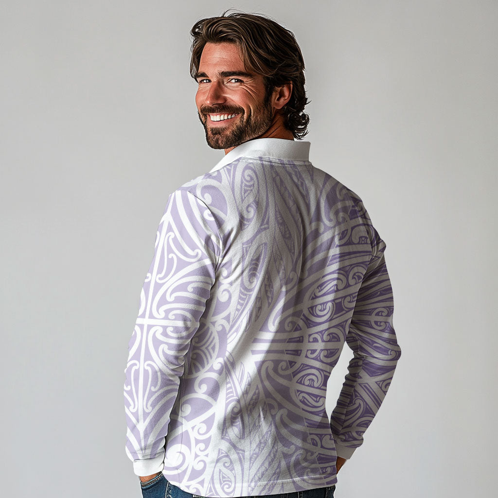 Purple New Zealand Puhoro Maori Tattoo Long Sleeve Polo Shirt LT14 - Polynesian Pride