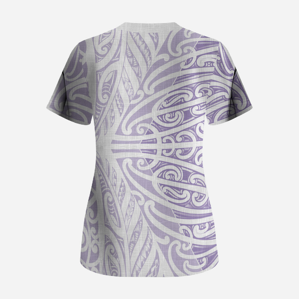 Purple New Zealand Puhoro Maori Tattoo Scrub Top LT14 - Polynesian Pride