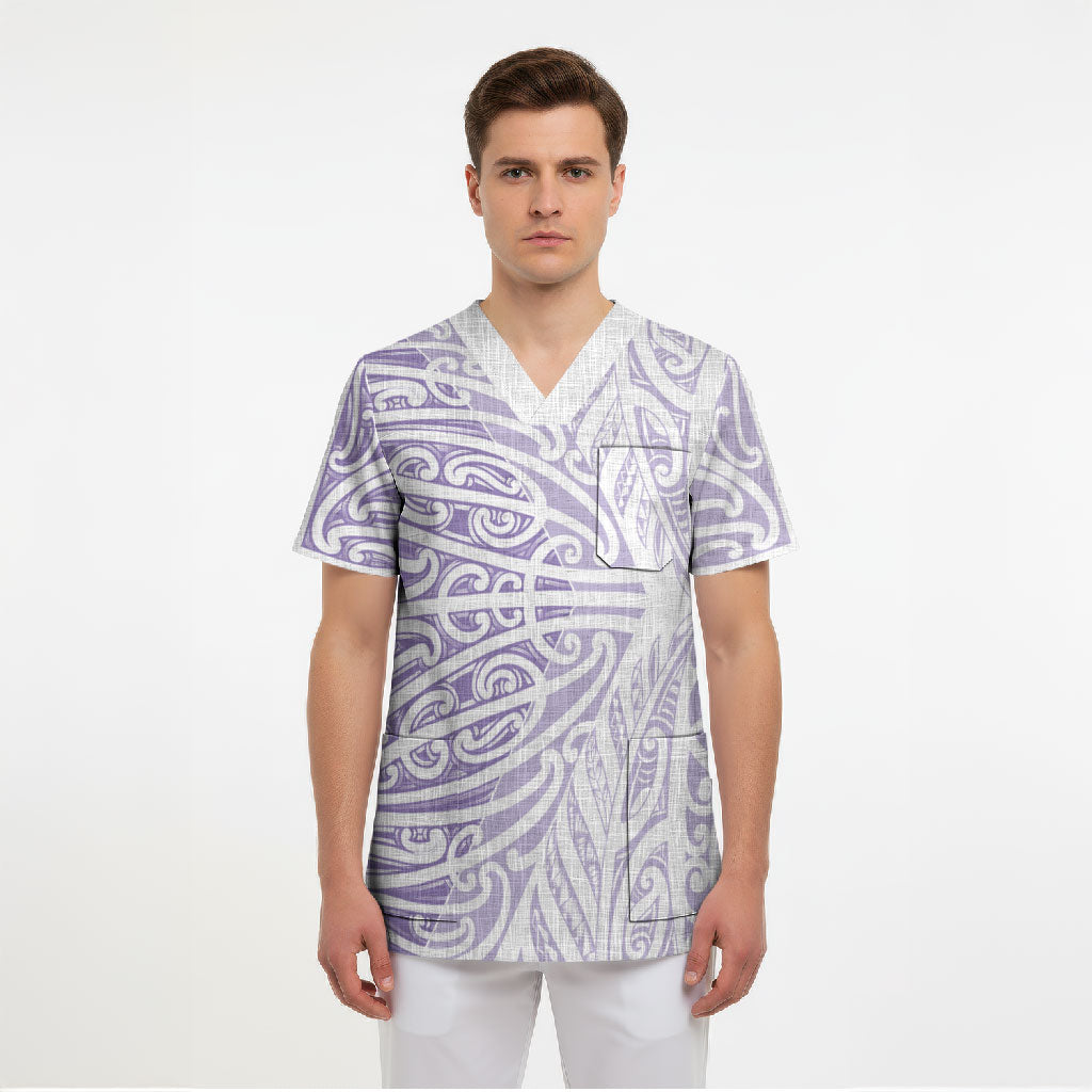 Purple New Zealand Puhoro Maori Tattoo Scrub Top LT14 - Polynesian Pride