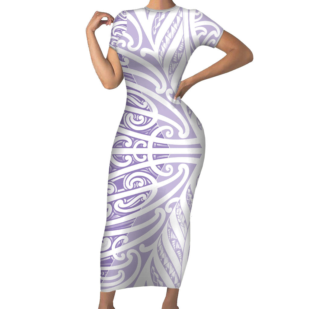 Purple New Zealand Puhoro Maori Tattoo Short Sleeve Bodycon Dress LT14 Long Dress Purple - Polynesian Pride