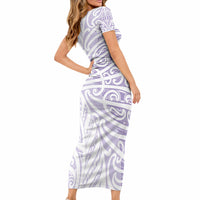 Purple New Zealand Puhoro Maori Tattoo Short Sleeve Bodycon Dress LT14 - Polynesian Pride
