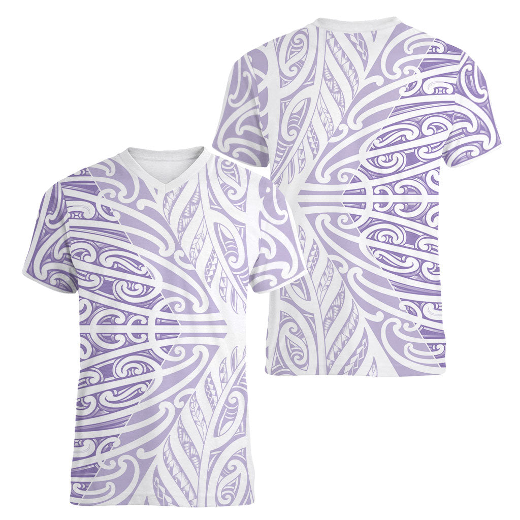 Purple New Zealand Puhoro Maori Tattoo Women V-Neck T-Shirt LT14 - Polynesian Pride