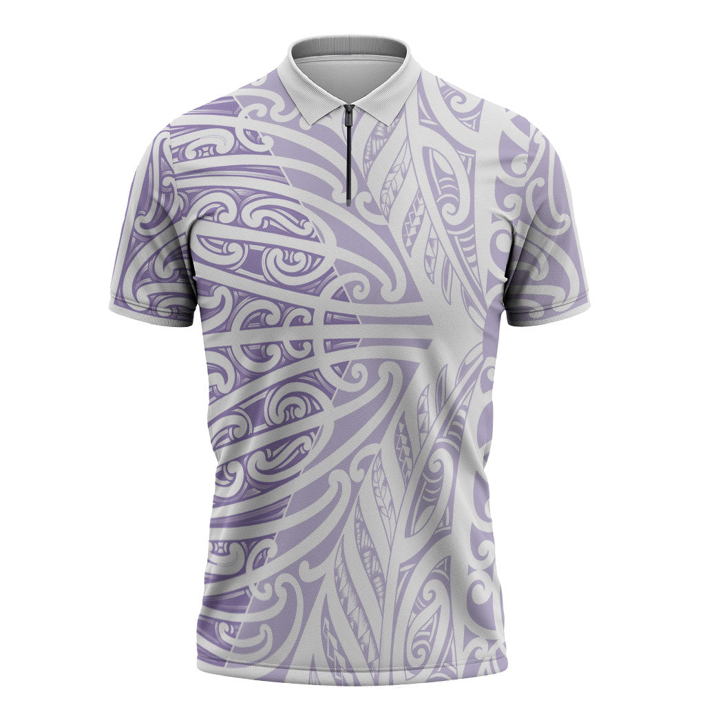 Purple New Zealand Puhoro Maori Tattoo Zipper Polo Shirt LT14 Purple - Polynesian Pride