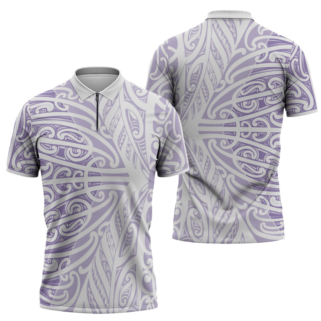 Purple New Zealand Puhoro Maori Tattoo Zipper Polo Shirt LT14 - Polynesian Pride